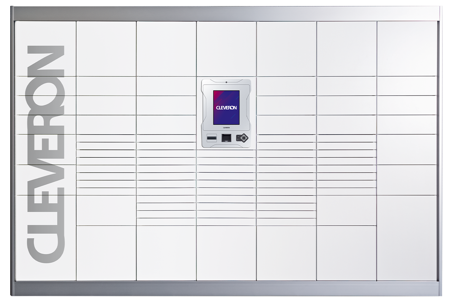 Cleveron 302 indoor parcel terminal in direct view on a transparent background.