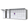 Side view of the Cleveron 355 parcel locker, depicting its modular design that allows for self-assembly of a machine tailored to one's required size.