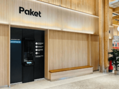 Cleveron 402 robotic parcel locker in ICA store behind a wall, only the intuitive black console is visible, providing access for package deposits and retrievals