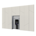 The Cleveron 403 robotic parcel locker positioned behind a wall to save valuable store space. Accessible through a black console, where packages can be deposited and retrieved, the console features an intuitive interface.