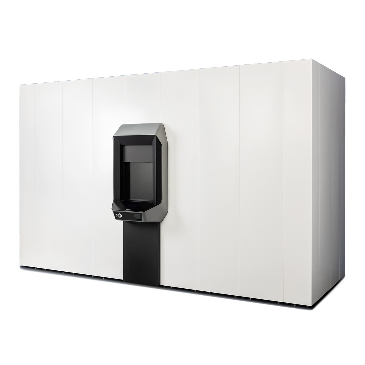 Side view of the Cleveron 403 parcel robot, designed for wall installation. It is the world's fastest parcel locker, capable of dispensing one package in under 10 seconds