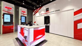 Cleveron 403 robotic parcel locker installed behind a wall in Dubai, where the world's first AI store was opened.